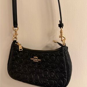 Coach Black and Gold Embossed Shoulder Bag